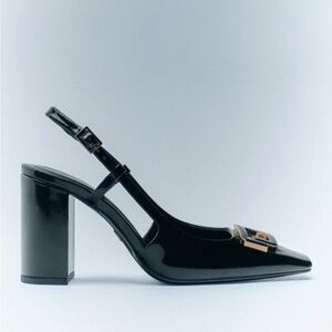 NWT. Zara Black Block Heel Slingback Pumps. Size 7,5.